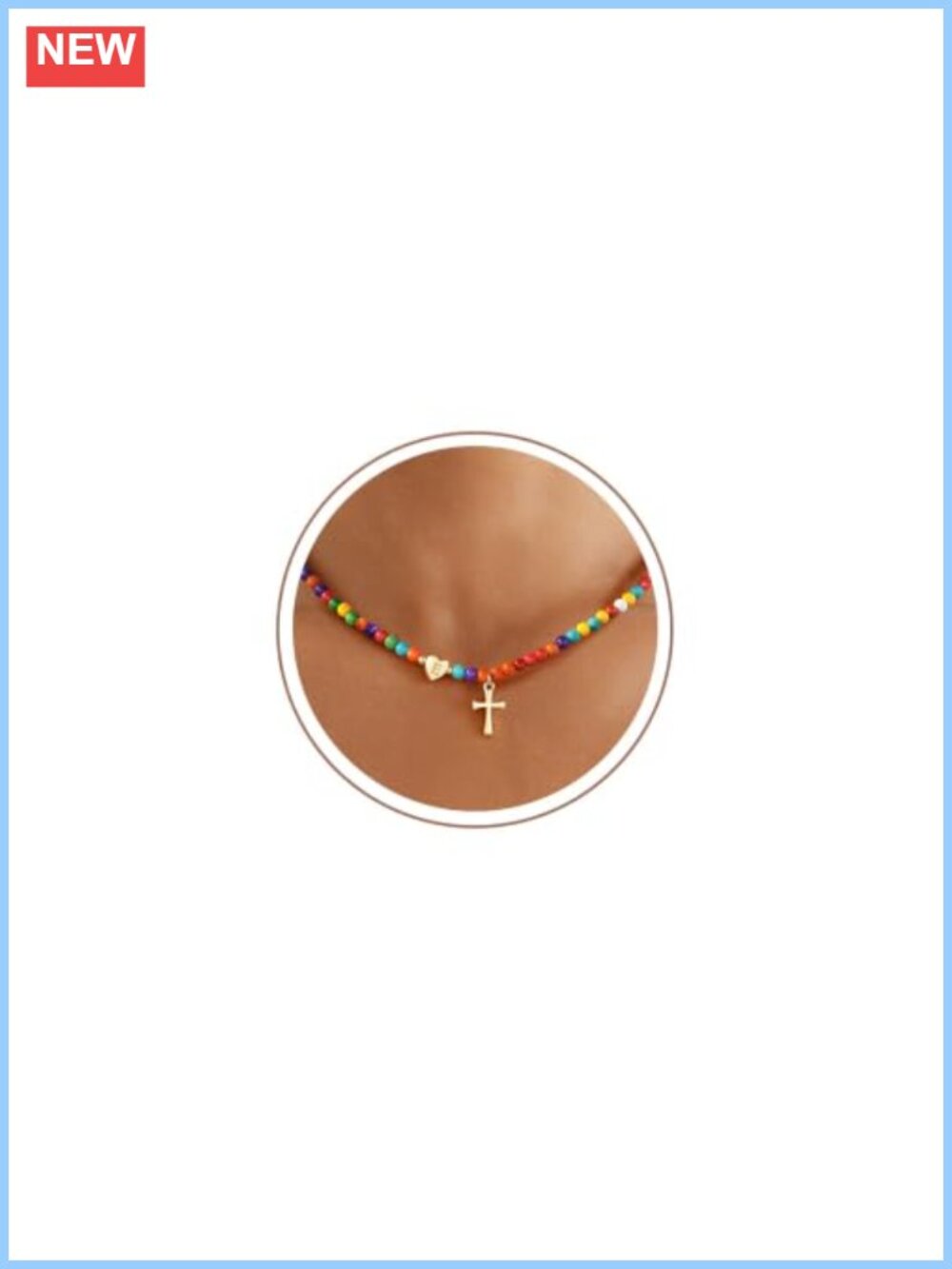 Colorful Beaded Cross Necklace for Women & Girls, Christian Baptism Gift